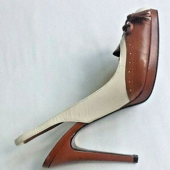 new Size 8.5 Narrow COGNAC & CREAM Ralph Lauren KALIDA Spectator Slingback Shoes - Picture 7 of 11